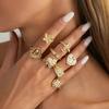 Salircon 8Pcs/Set Creative Gold Color Star Cross Open Ring Exquisite Stackable Heart Inlaid Rhinestone Finger Ring Jewelry 2026