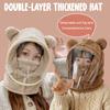 Children Hat with Soft Bear Ears Anti-Fog Lenses Fluffy Plush Windproof Detachable Lenses Cold-resistant Winter Hat