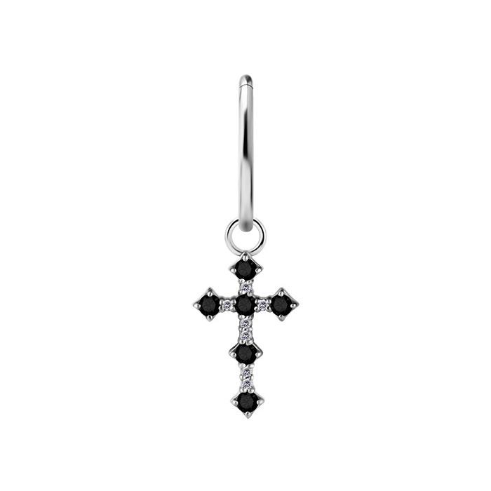 Charms - Cocr Nf - Silver Cross With Black Cubic Zirconia - D-035
