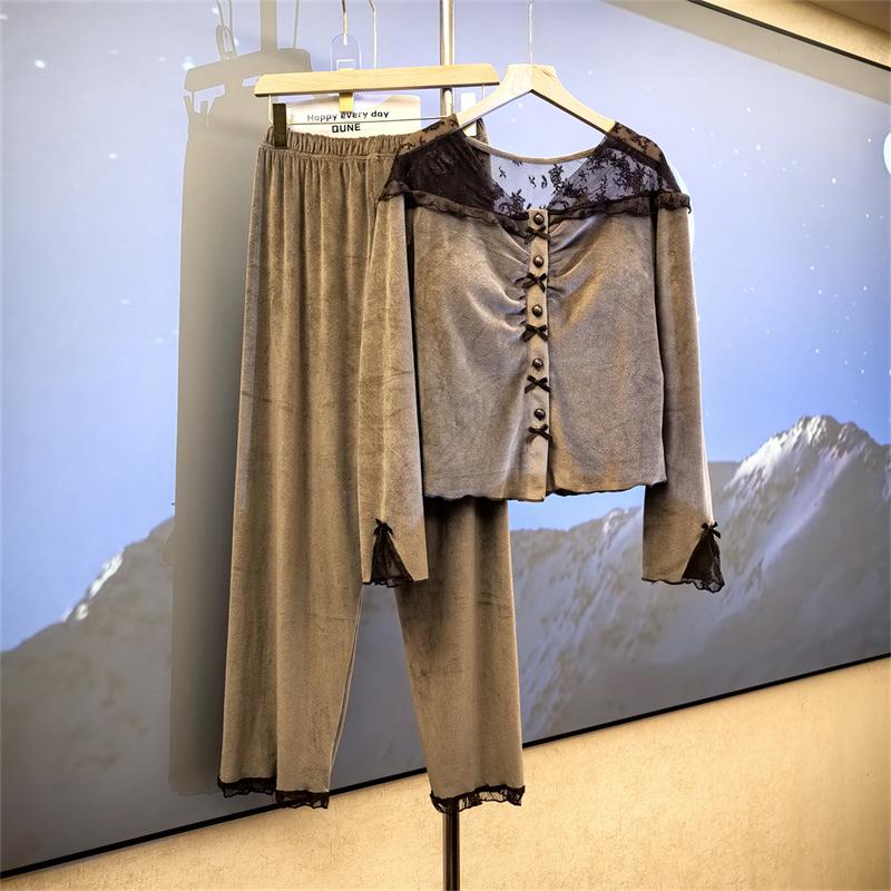 Женская модная осенне-зимняя пижама с нагрудными вкладышами - Уютная, элегантная и стильная флисовая домашняя одежда