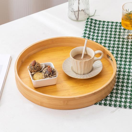 Бамбуковый поддон, круглый сервировочный поднос с ручками, универсальный прочный бамбуковый поднос для хранения для домашней кухни, вечеринки