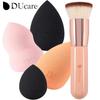 Foundation Brush with 4pcs Makeup Sponges Set Flat Top Kabuki Brush Liquid Blending Mineral Powder Beauty Makeup Blender