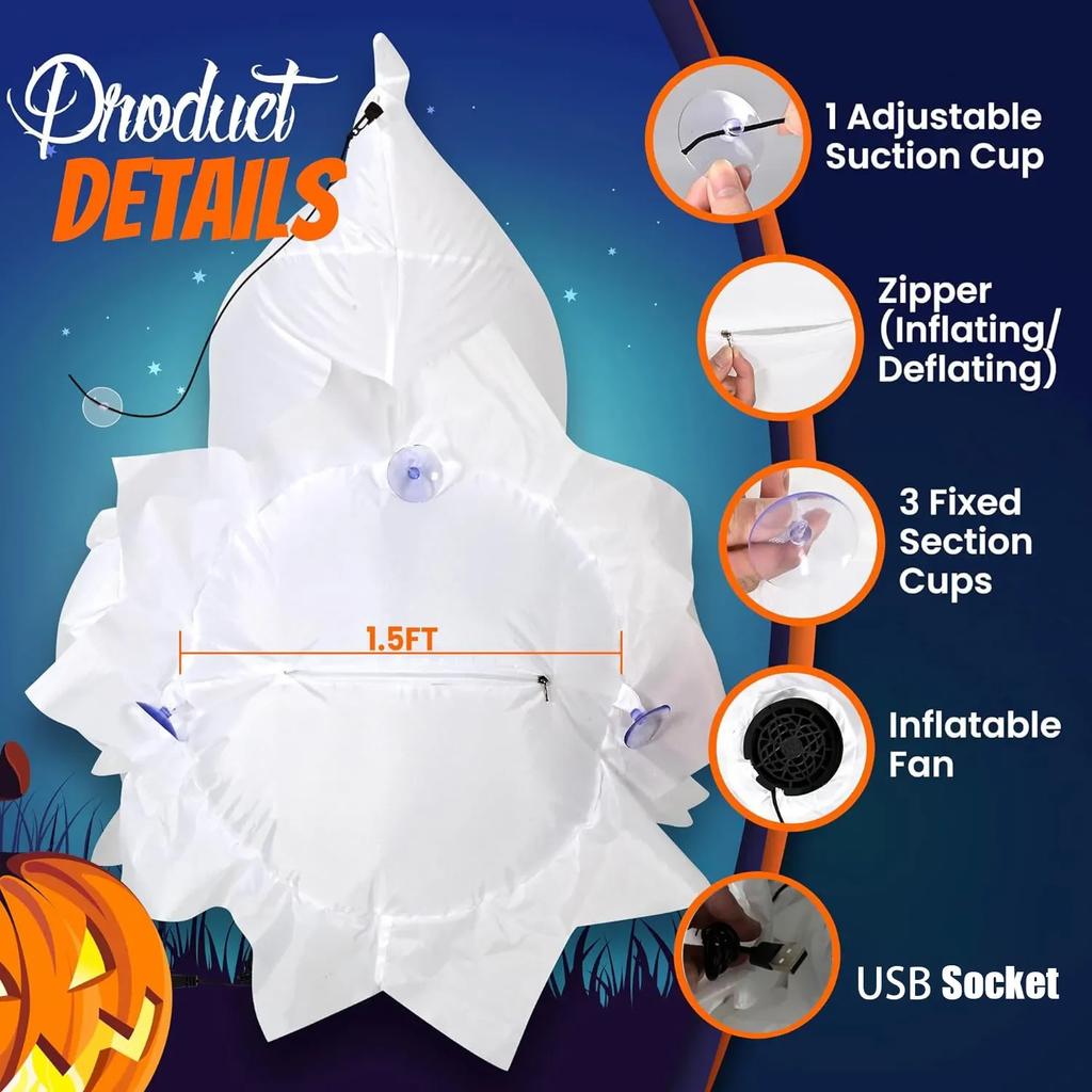 1/2/4 шт. надувные украшения на Хэллоуин, наружные жуткие ужасы, вечеринка на Хэллоуин, светящиеся привидения, светодиодные вращающиеся огни огня и пламени