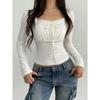 Rockmore Кружевные Вставки Кавайные Футболки Длинный Рукав Весна Осень Женские Приталенные Повседневные С Квадратным Вырезом Базовые Нижние Пуловеры Топы