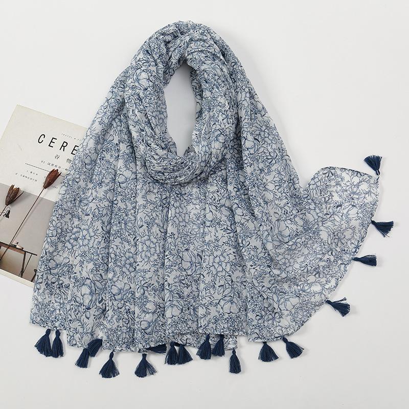Korean Version of Xiaoxiang Style Cotton and Linen Hand-definition Fringe Scarf for Women  Fashionable  Casual Versatile and Warm Scarf Shawl