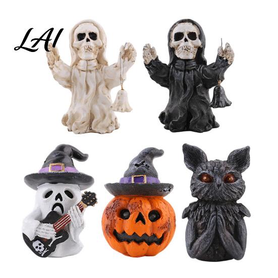 Decorative Pumpkin Figurines for Party Halloween Resin Figurine Spooky Skeleton Ghost Statue Retro Mottled Texture Ornaments Tiered Tray Tabletop