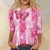 Женская модная повседневная блузка с рукавами 7/8, принтом, свободного кроя, с круглым вырезом