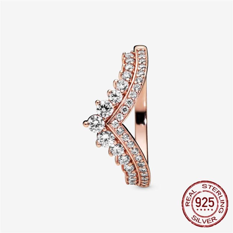 Классическое кольцо из 100% стерлингового серебра 925 пробы с изображением коронованной принцессы, косточки желаний, сверкающие кольца из фианита для женщин, помолвочные украшения на годовщину свадьбы