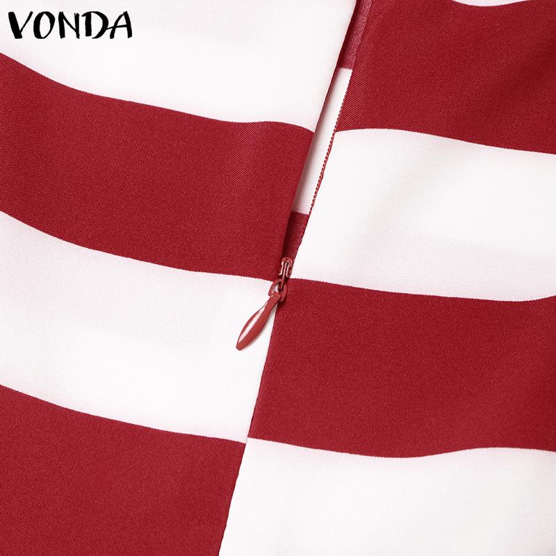 VONDA Женское летнее платье реглан с коротким рукавом и карманом, асимметричное, в полоску, длинное