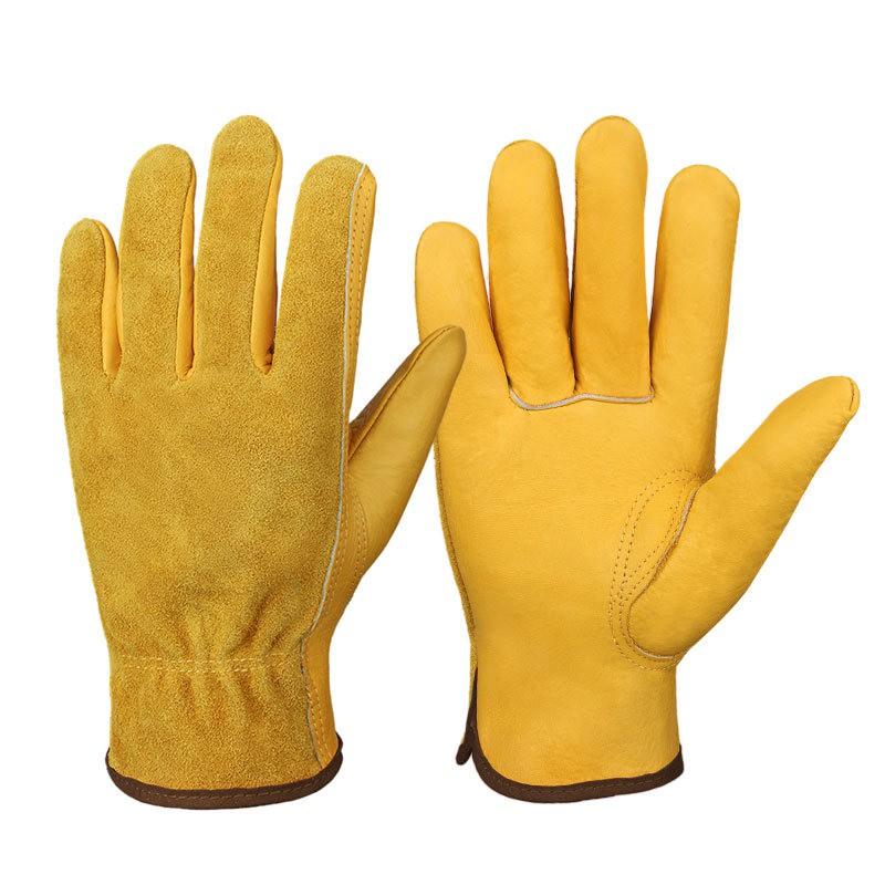 Heavy Duty Leather Work Gloves Motorcycle Riding Gardening Construction Mechanical Repair Full Finger Anti-Slip Wear