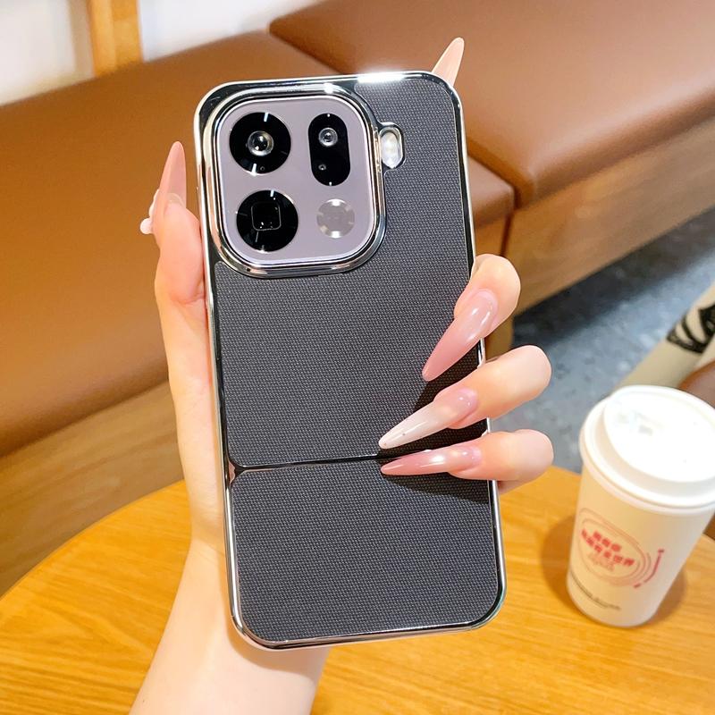 For OPPO Find X9 Pro Plating Phone Case PC Leather Hard Shell Protective Fashion Shockproof Back Cover
