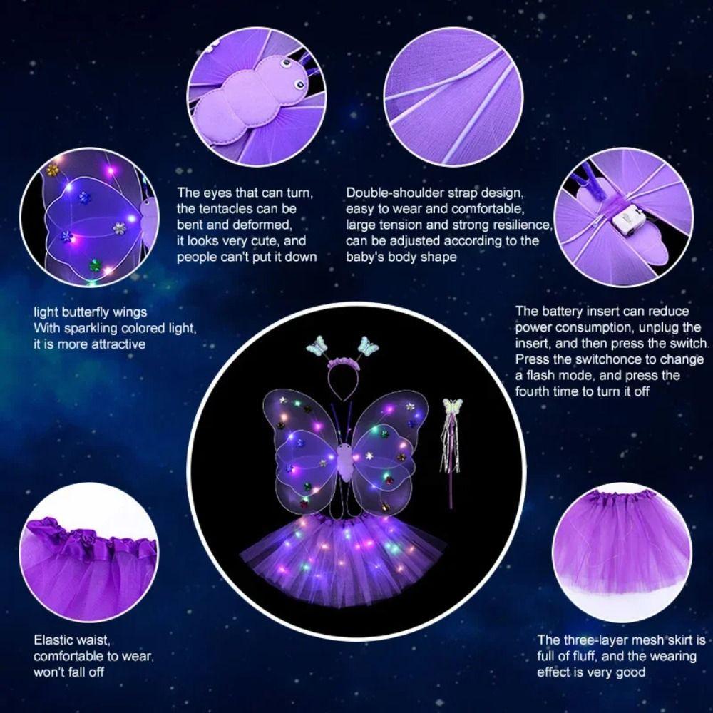 4 шт./компл. карнавальная юбка с светящимися крыльями, детский костюм, реквизит для девочек ростом до 1,6 м