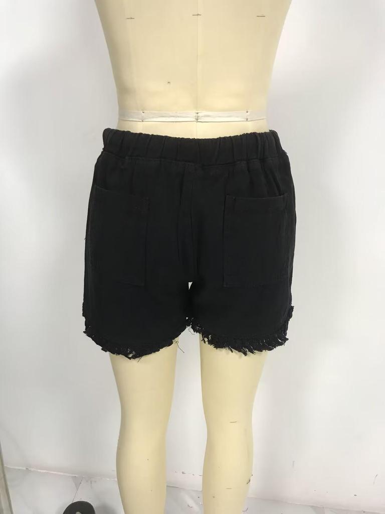 Женские джинсовые шорты с эластичной талией и кисточками