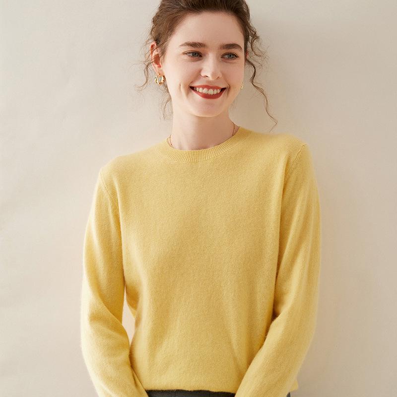 Women's Round Neck Breathable Cashmere Sweater - Solid Color, Long Sleeve Knit Pullover for Winter