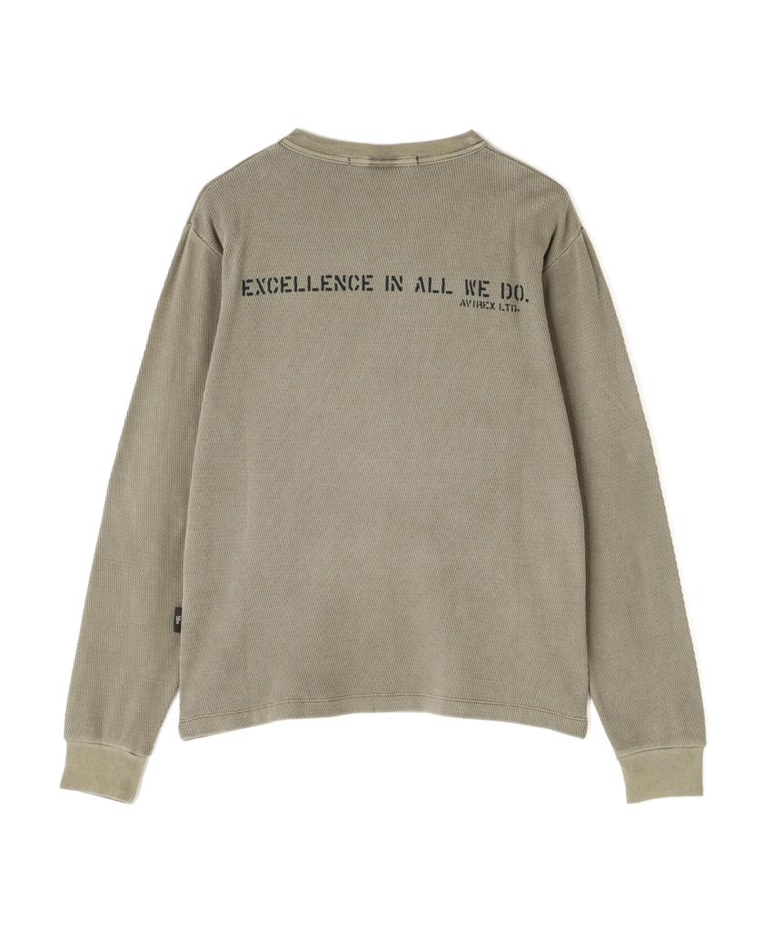 AVIREX Fade Wash Honeycomb Waffle Long Sleeve Size XL Olive T-Shirt, Men's T-Shirt, (310), (Product Code 783-5130010)