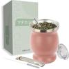 Stainless Steel Mate Tea Cup and Set with Straw Cleaning Brush for Easy Cleaning. Perfect for the Office or Home. (Pink)