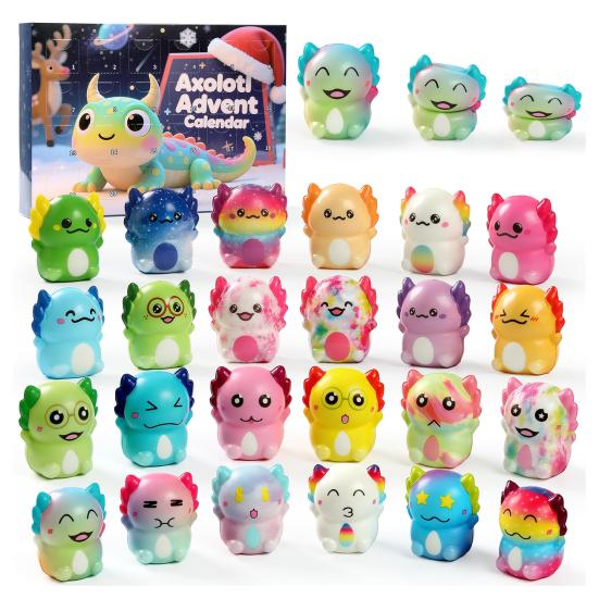 Адвент-календарь Аксолотль 2025 24-дневная коробка для отсчета Рождества с акриловыми украшениями Милый декор саламандры