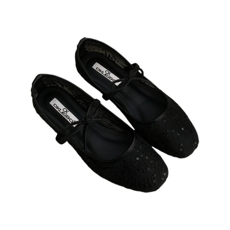 Нежный вечерний бриз, балетки с бантом для девочки, 2025, новые туфли-лодочки с ажурной сеткой и вышивкой, одинарные туфли