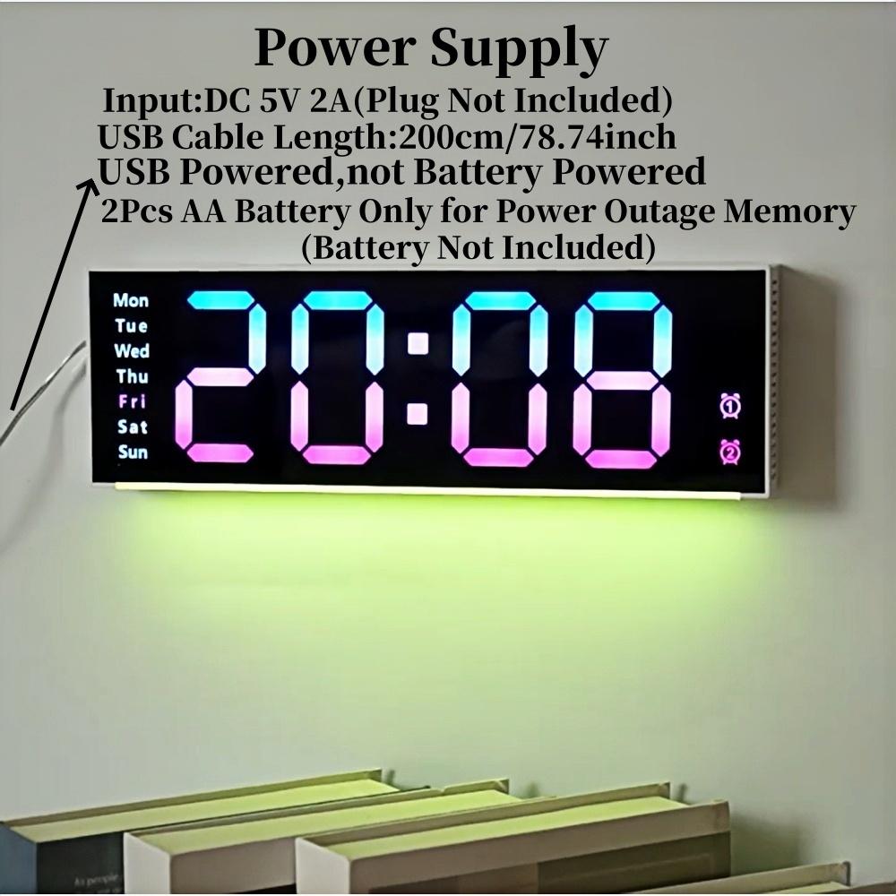 Remote Control Large Digital Wall Clock with 9 Colors Mood Light 2 Alarm Timer Table Clock 12/24H 10 Levels Brightness LED Clock