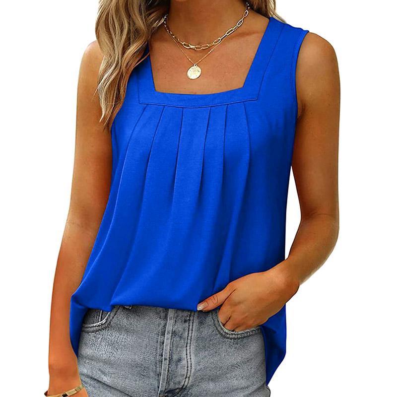 Женские весенне-летние топы для женщин, повседневные плиссированные блузки без рукавов, однотонные футболки, женские хлопковые свободные рубашки, топы на бретельках больших размеров