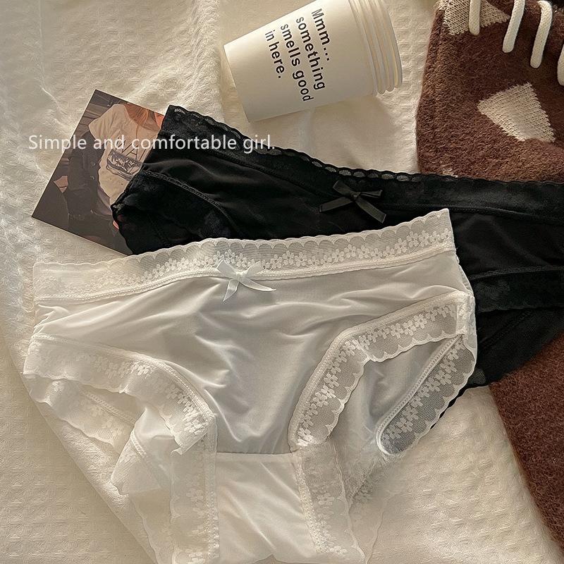 6 шт. Бесшовное женское нижнее белье Ледяной шелк Средняя посадка Дышащее Чистый хлопок Антибактериальное Кружево Треугольные трусики-маска