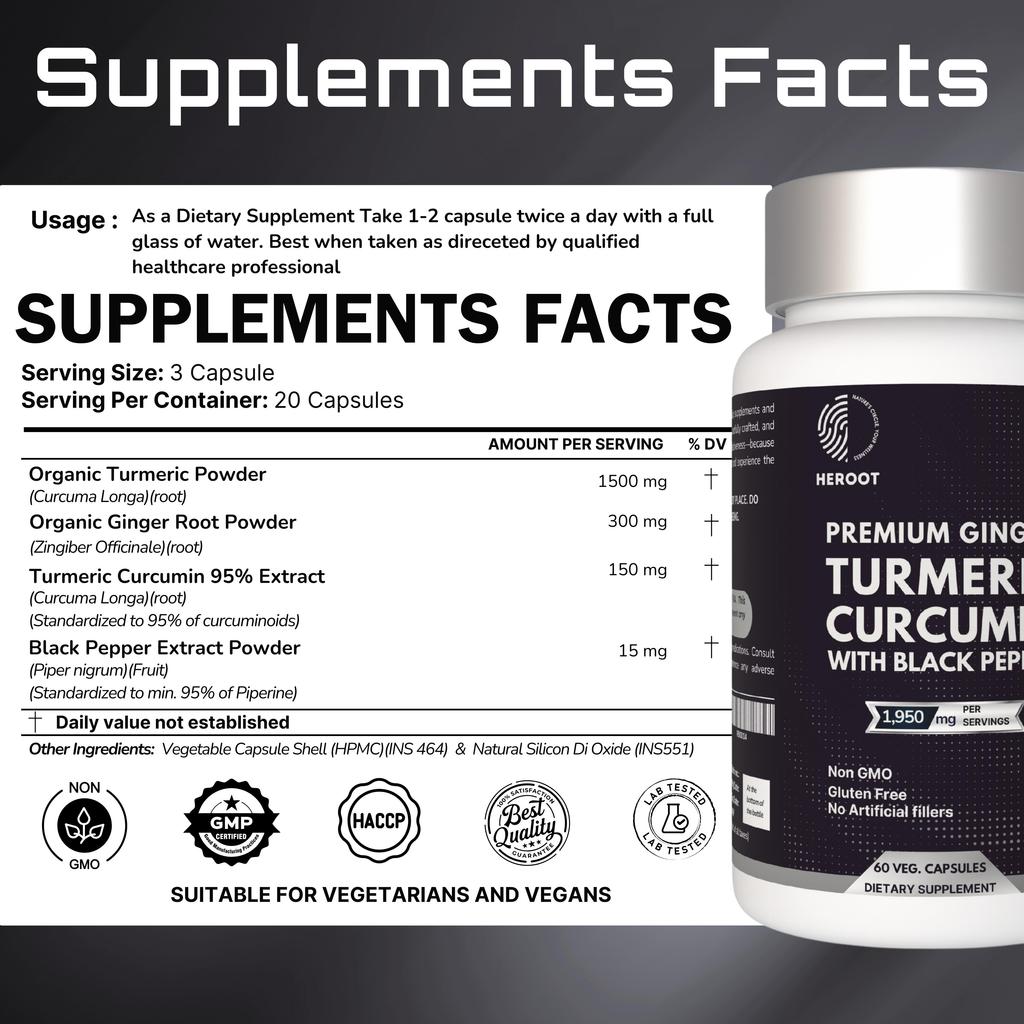 Heroot Комбо Велнес Капсул | Экстракт Кверцетина & Куркума Имбирь Черный Перец