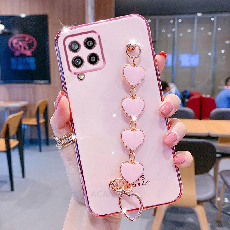 Роскошный чехол с цепочкой на запястье Love Heart для Samsung Galaxy A12 A22 4g A42 A51 A71 A31, браслет A 12 51 71, силиконовый чехол