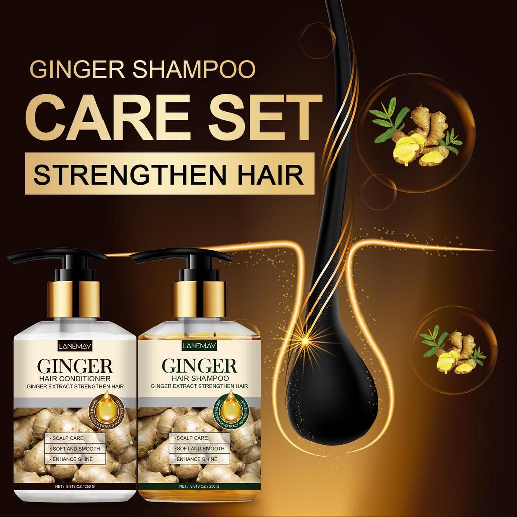 Ginger  Shampoo & Conditioner -Soft and Smooth With Ginger Extract-Enhance Shine-Suitable for All Hair Types, 250ml+250ml