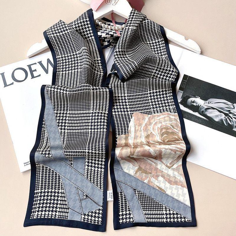 Double-Sided Long Silk Scarf, The Same Silk Plain Crepe Satin Double-Layer Scarf, Thin And Narrow Versatile Streamer Headband, Souvenir Gift.