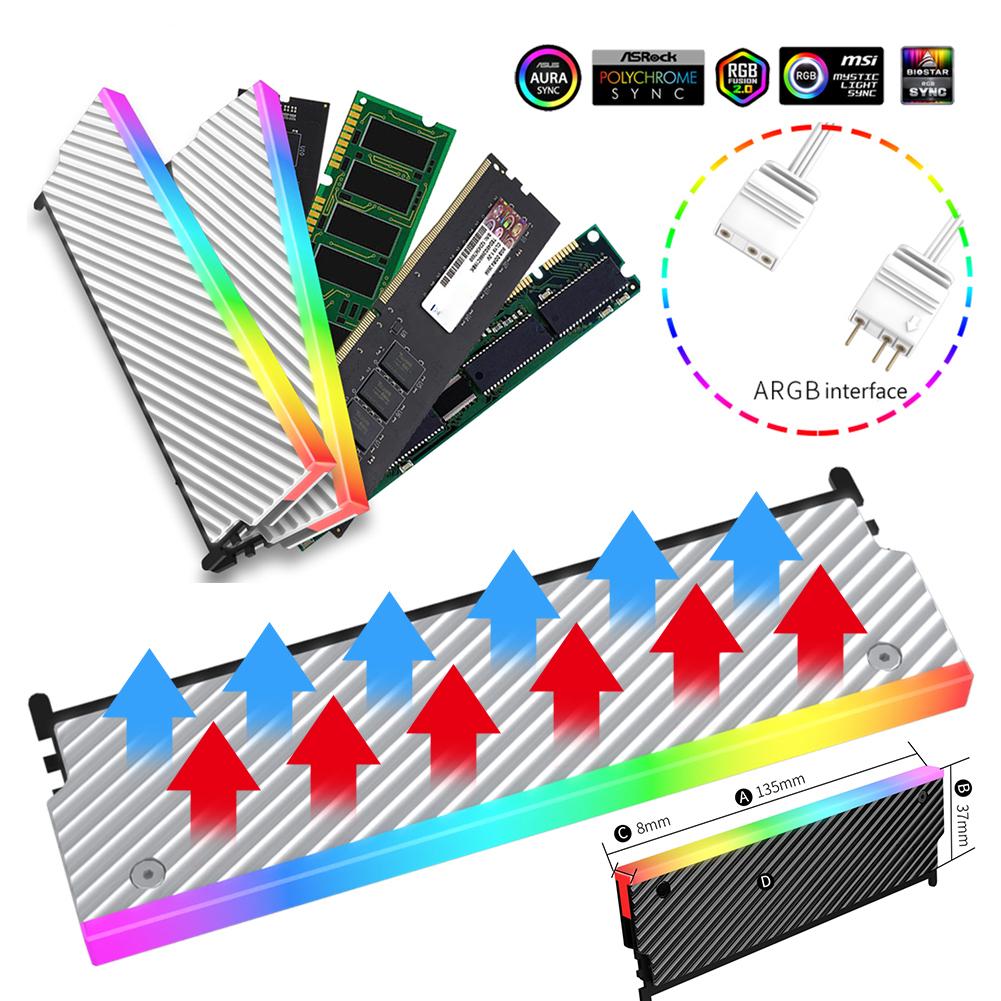 5V 3PIN ARGB Радиатор DDR Aura Sync Охлаждающая жилетка для ОЗУ ПК с термосиликоновой прокладкой для DDR2 DDR3 DDR4 DDR5 Настольного компьютера