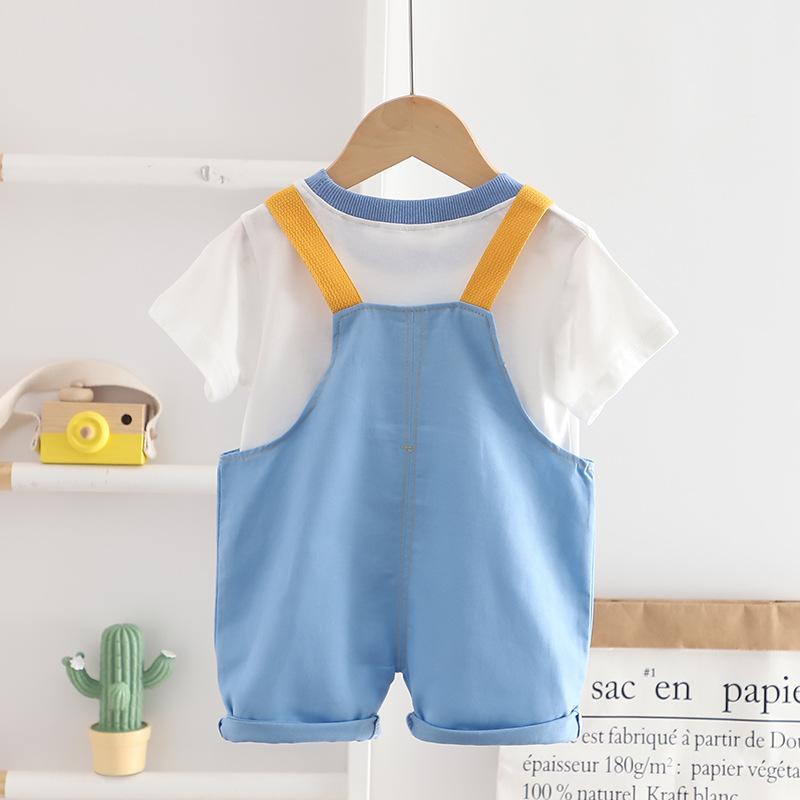 Baby Summer Overalls Set, Children's Round Neck Short Sleeved Two-piece Set