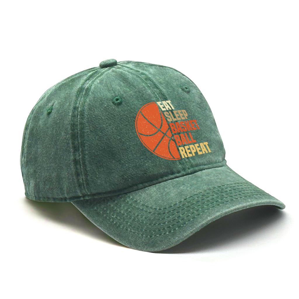 Eat Sleep Basketball Print Adjustable Sun Hat Snapback Cap Washed Retro Curved Brim Snapback Baseball Caps One Size Fits All