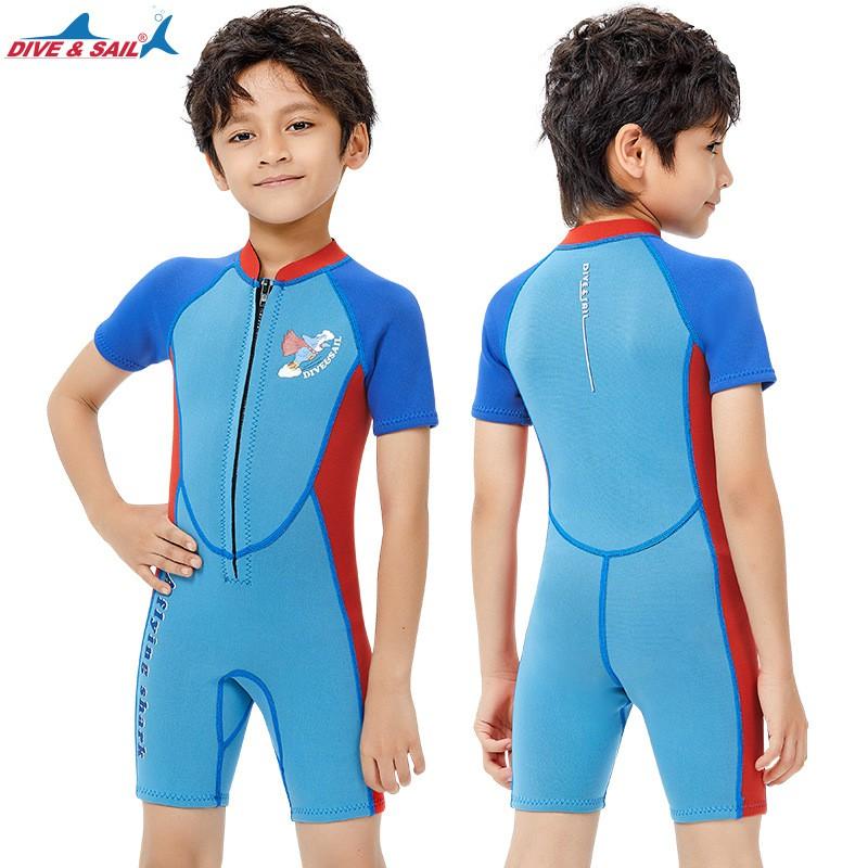 2.5mm Kids Boys Wetsuit Short Sleeve Full Body Dive Suit Swimming Surfing Warm Water Sports