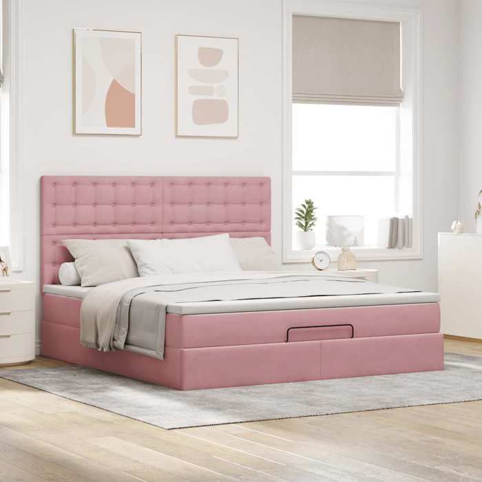 Maison Exclusive - Cadre de lit ottoman avec matelas rose 180x200 cm velours
