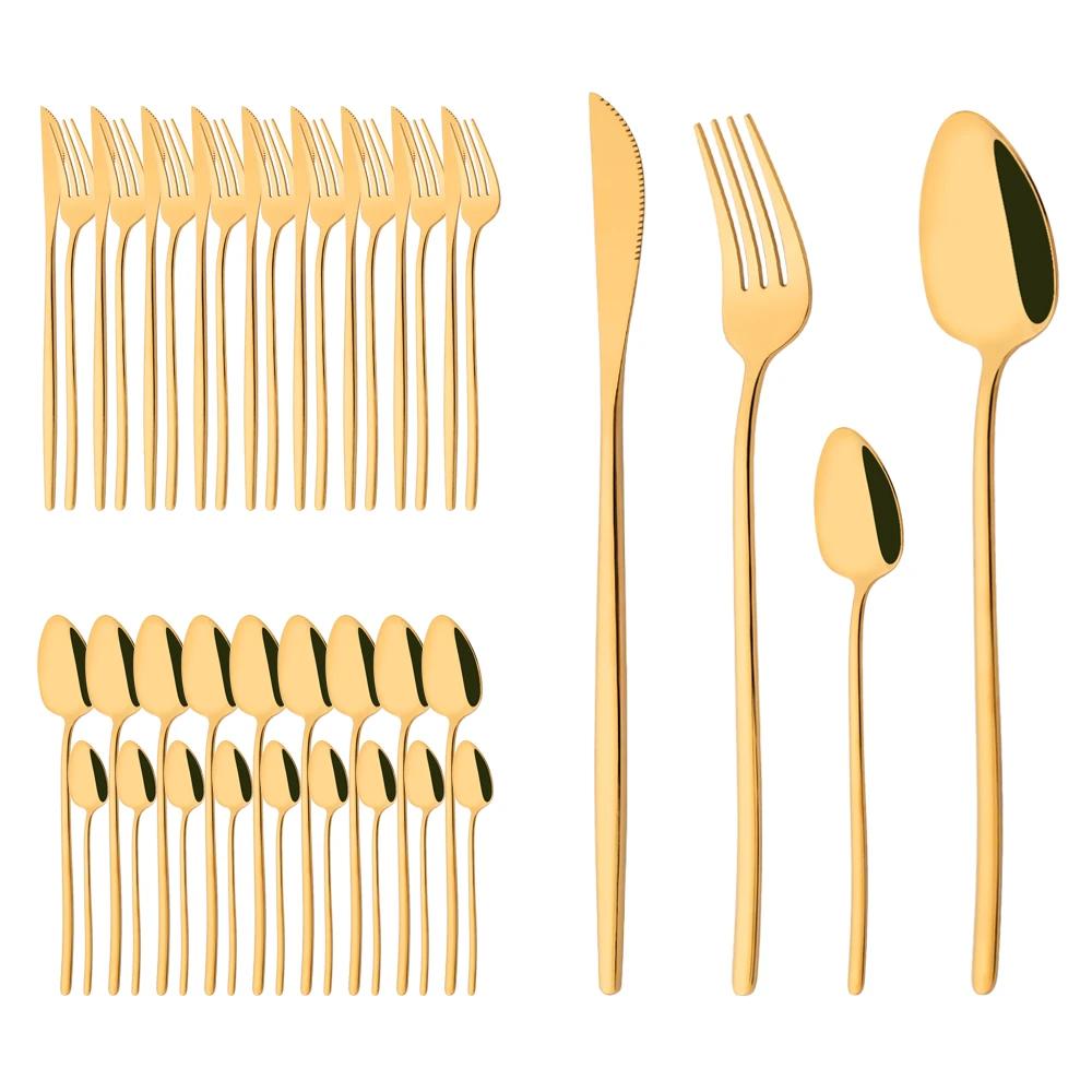40Pcs Flatware Set Luxury Green Gold Cutlery Set Stainless Steel Dinnerware Fork Kitchen Knife Fork Coffee Spoon Tableware Set