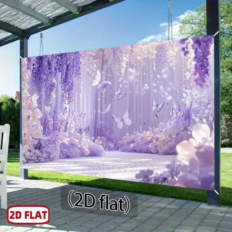 2D фон с лавандовым цветочным узором и бабочками, баннер для фотосъемки