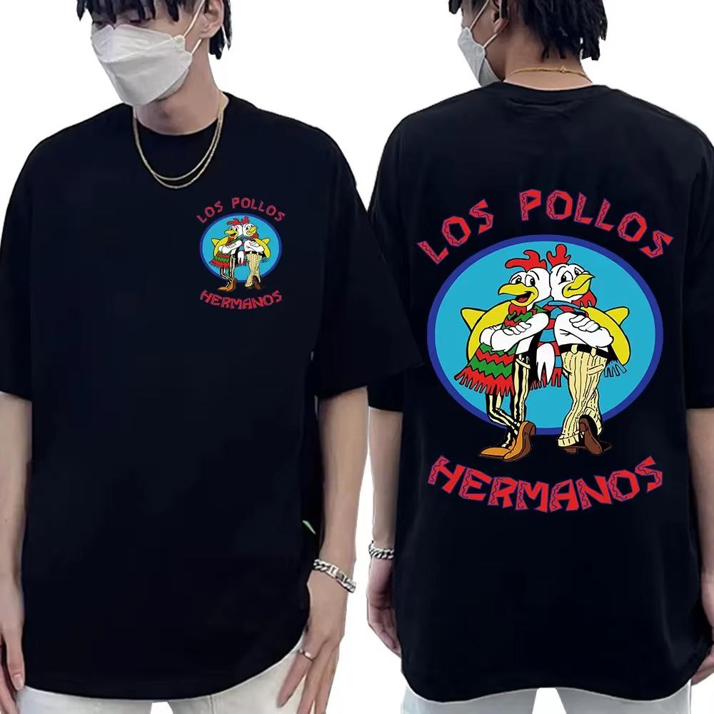 Сериал Во все тяжкие Los Pollos Hermanos Двусторонние футболки с принтом Забавные Братья-Курицы Мужская Женская футболка Streetwear