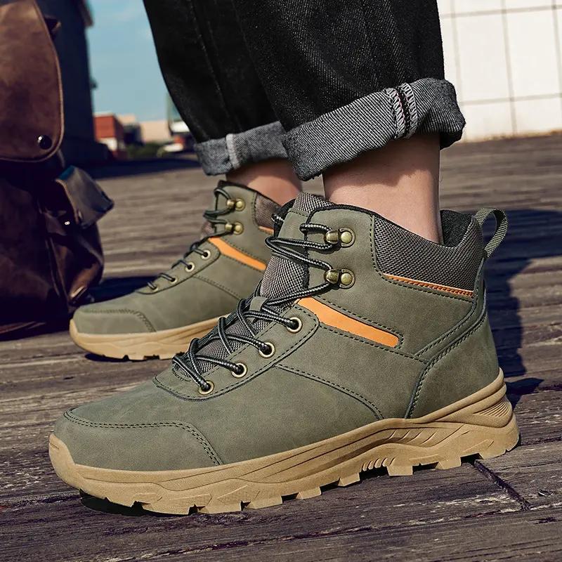 Fashion Boots Men High Top Boots High Quality Leather Hiking Shoes Fashion Outdoor Men Lace Up Non-Slip Ankle Boots Waterproof Big 48