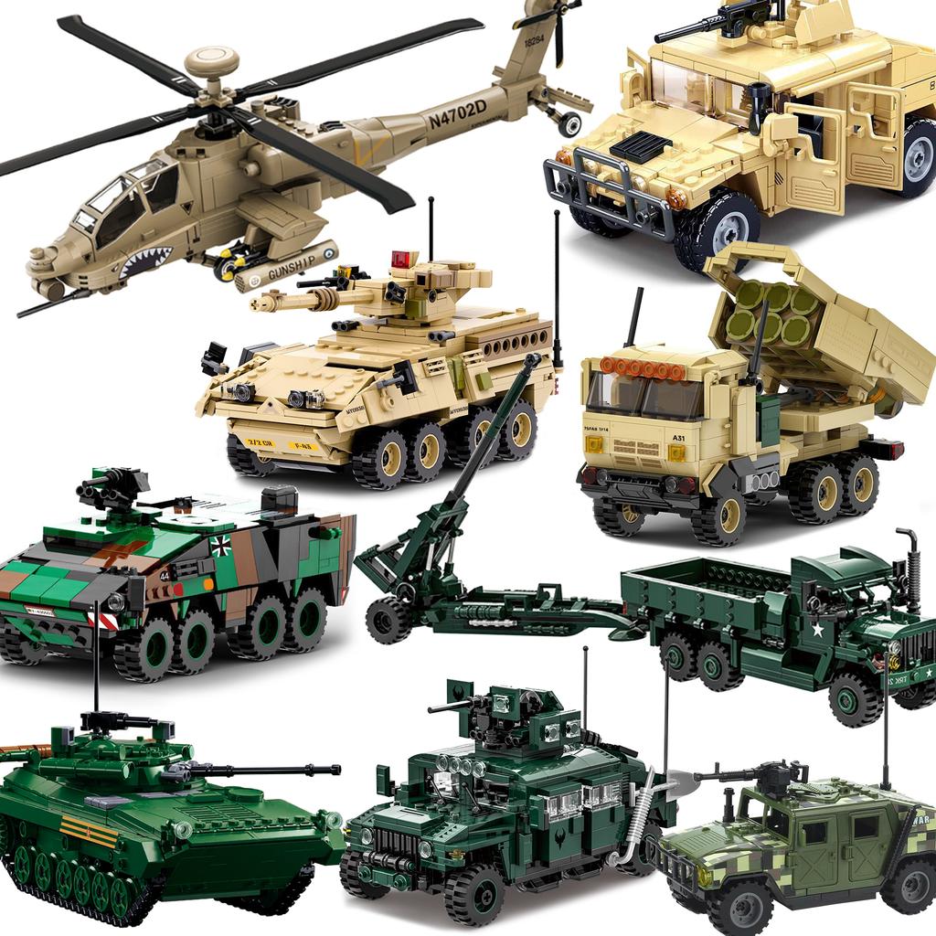 Военный бронеавтомобиль Hummer AH64 Stryker, модель солдатского оружия армии США, конструктор для детей.