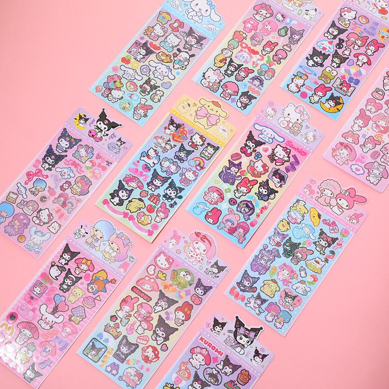 20 шт./пакет Мультяшные аниме-наклейки Семья Sanrio Стич Малыш Три DIY Ручная работа Материал Лазерный блестящий стикер Игрушка
