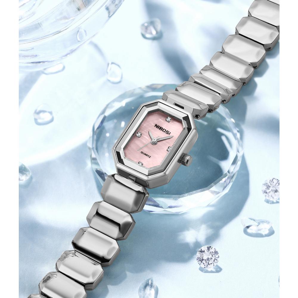NIBOSI Элегантные водонепроницаемые женские кварцевые часы из нержавеющей стали с прямоугольным циферблатом и датой наручные часы для женщин с бриллиантами наручные часы