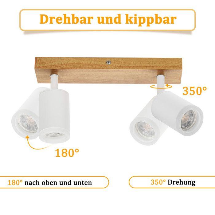 Spot de plafond - NETTLIFE - 2 spots - GU10 - Rotatif 350° - Blanc bois métal (sans ampoules)