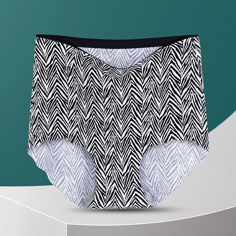 Printed Seamless High Waisted Underwear for Women Made Silk Waist Cinching Hip Lifting Design Large Size Summer Thin Cotton Crotch Triangle Panties