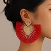 Retro Style Heart Shaped Earrings Simple Exaggerated Fan Shaped Tassels Geometric Earrings For Women