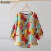 Women Round Neck 3/4 Sleeve Casual Print Blouse