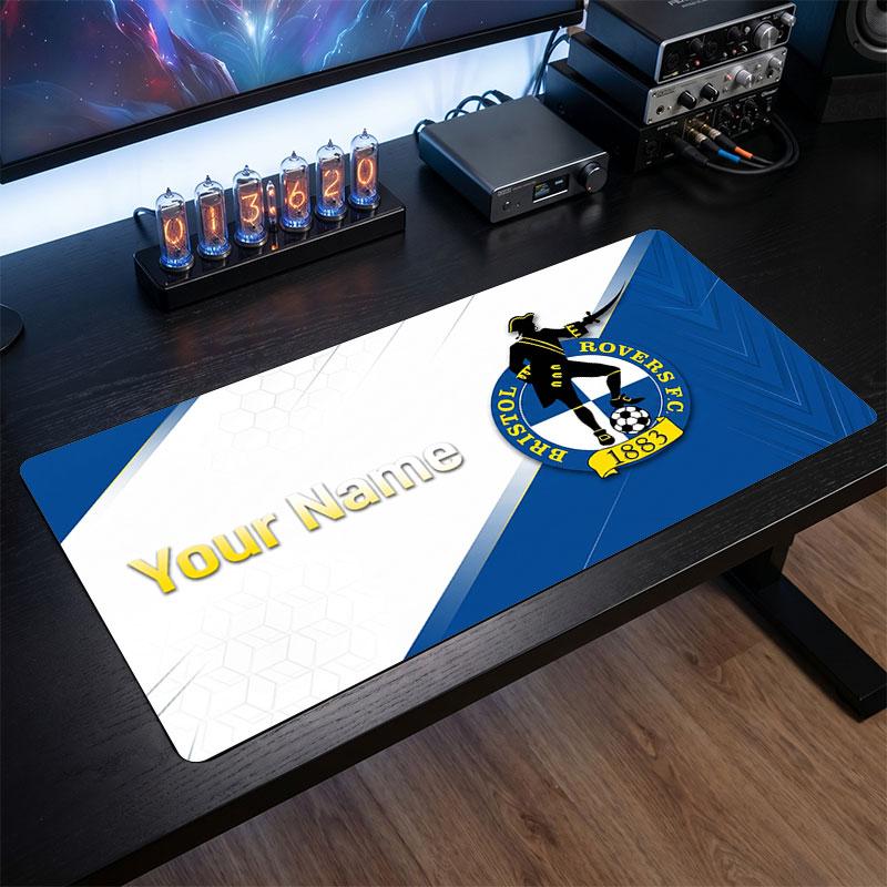 Bristol Rovers Custom Large Mouse Pad, Personalized Name Text Print, Football Logo Non‑Slip Desk Mat Gaming Gift