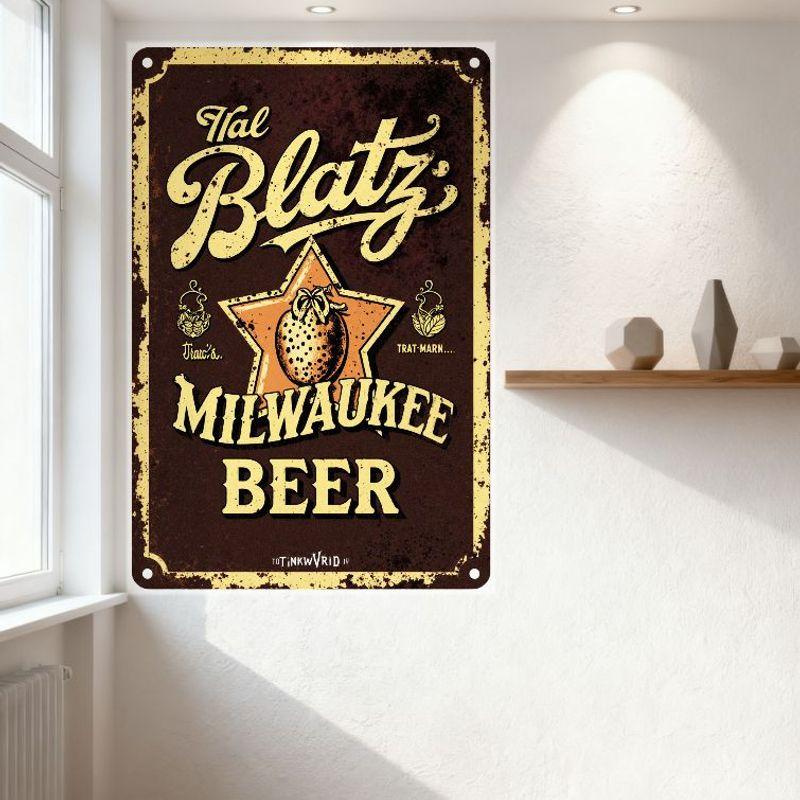 Винтажная металлическая жестяная вывеска Milwaukee Beer с клубничной звездой, темно-коричневым фоном и желтой каймой, Ретро Потертая Мужская Комната Дом