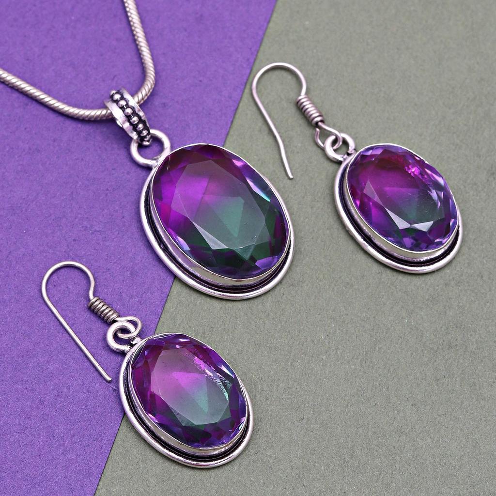 Tourmaline Set Gemstone Gift Wedding Party Bi-Color Pendant,Earring,Ring