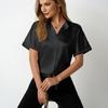 Женские однотонные атласные рубашки с короткими рукавами и воротником-стойкой