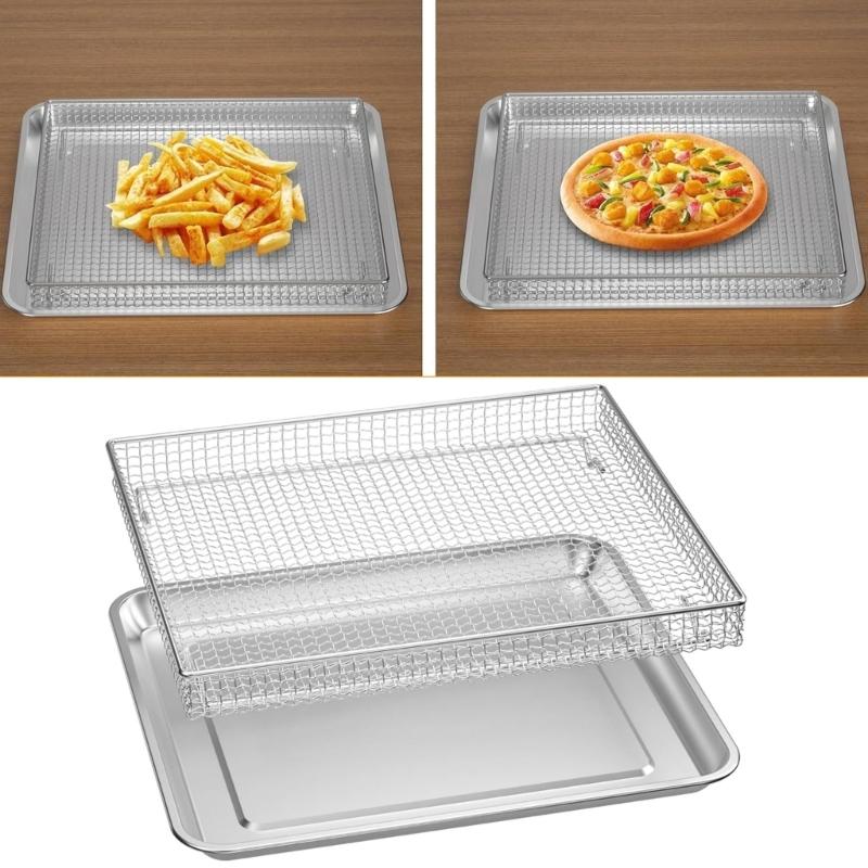 Baking Tray with Safe Handle and Air Fryers Basket Stainless Steel Texture for Secure Handling in Air Fryers Ovens Grills